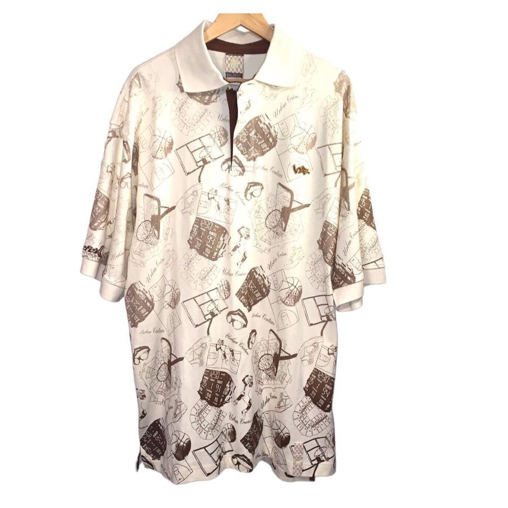 Bare Fox One Color One Nation Beige Short Sleeve Basketball Print Polo Shirt 2XL